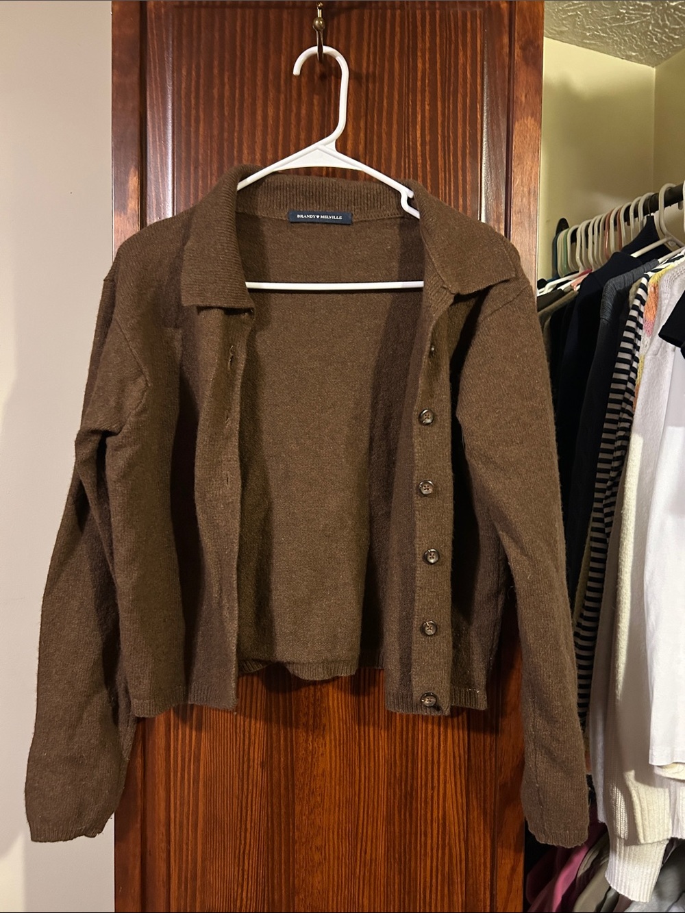 Brandy Melville Chocolate Brown Button-Front Knit Cardigan 100% Wool